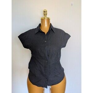 A New Day Black Linen Shirt Short Sleeve Button Down Blouse Size XS